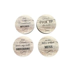 Funny Coasters for Drinks with Holder - Stone Drink Coasters Set 8 Pc